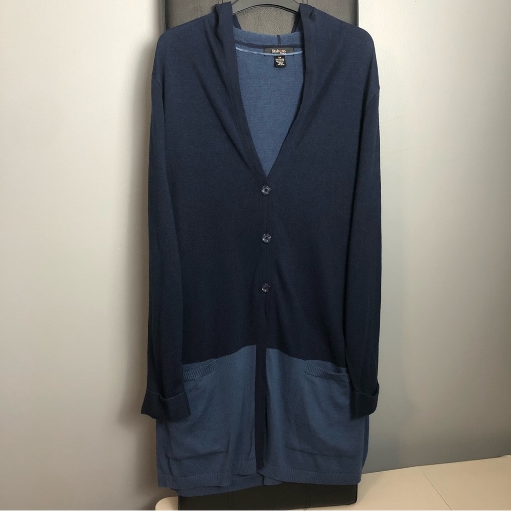Style & Co Hooded Cardigan Blue Colorblocked Sweater Size 3X